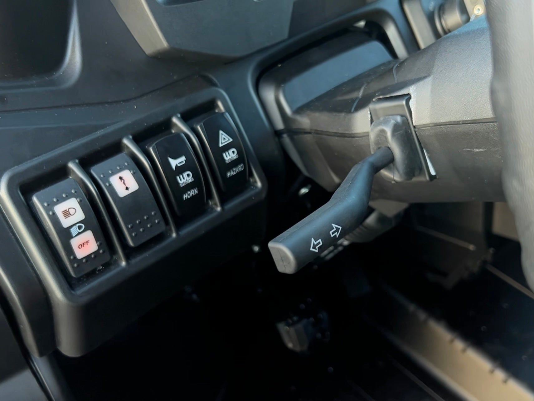 2019+ Can-Am Defender street-legal kit installed showing front accent lights on the vehicle